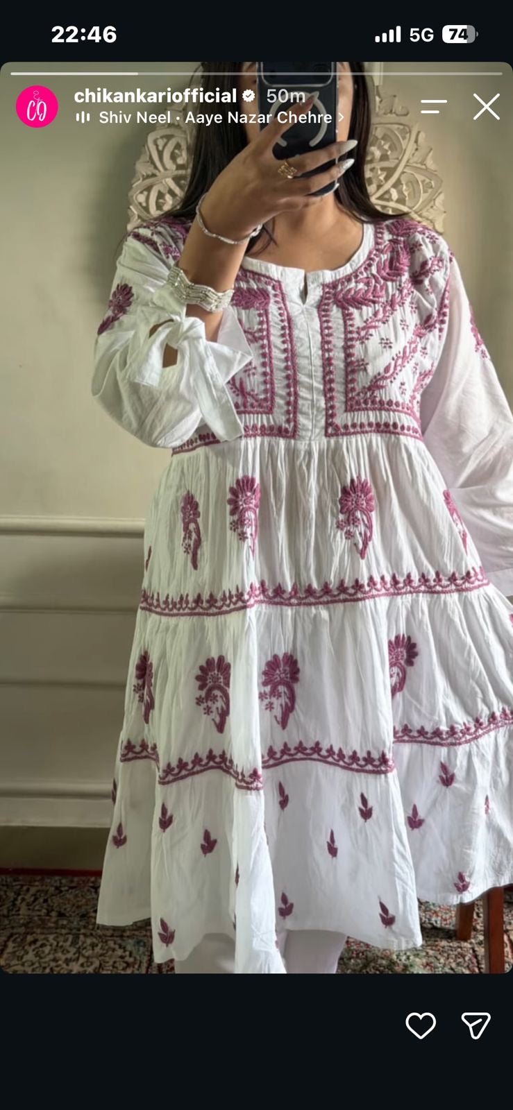 White Base Light weight Mul Mul Top - Chikankari official