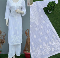 White chikankari Modal set - Chikankari official