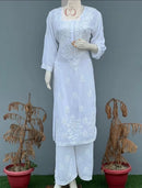 White chikankari Modal set - Chikankari official