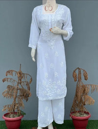 White chikankari Modal set - Chikankari official
