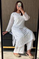 White Modal Cotton Kurta With plazzo - Chikankari official