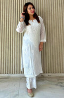 White Modal Cotton Kurta With plazzo - Chikankari official