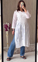 White Modal Cotton Kurta With plazzo - Chikankari official