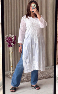 White Modal Cotton Kurta With plazzo - Chikankari official