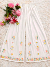 White Mul Cotton Multicolor Thread Embroidered Kurta Palazzo Set - Chikankari official