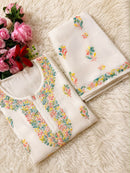 White Mul Cotton Multicolor Thread Embroidered Kurta Palazzo Set - Chikankari official
