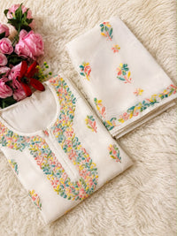 White Mul Cotton Multicolor Thread Embroidered Kurta Palazzo Set - Chikankari official