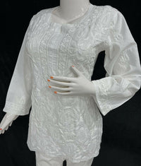 White Pure Cotton Short Top - Chikankari official