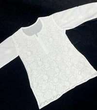 White Pure Cotton Short Top - Chikankari official