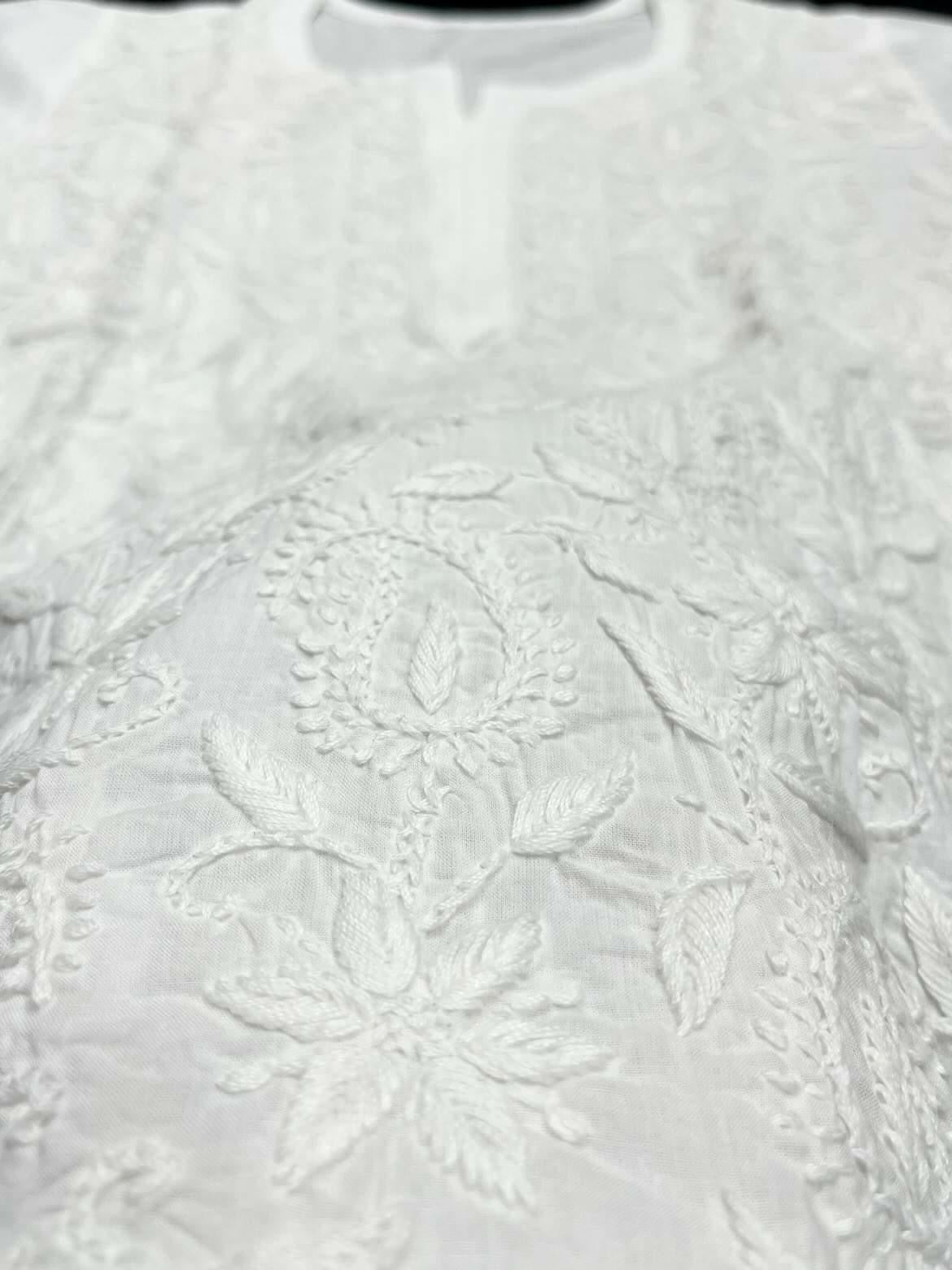 White Pure Cotton Short Top - Chikankari official
