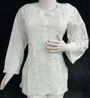 White Pure Cotton Short Top - Chikankari official