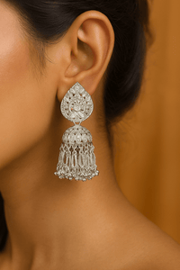 White Royal Tassel Jhumkas – Statement Bridal Edition - Chikankari official
