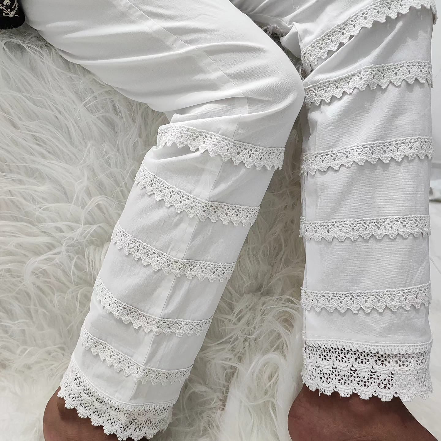 WIDE LACE PANT VERY EASILY FITS UPTO 50" WAIST - Chikankari official
