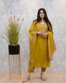 Yellow staright Anarkali Suit Set - Chikankari official