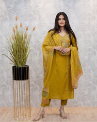 Yellow staright Anarkali Suit Set - Chikankari official