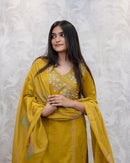 Yellow staright Anarkali Suit Set - Chikankari official