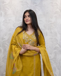 Yellow staright Anarkali Suit Set - Chikankari official