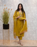 Yellow staright Anarkali Suit Set - Chikankari official