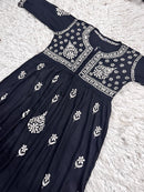 Yolk Black Gown with white chikankari work - Chikankari official