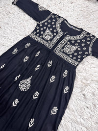 Yolk Black Gown with white chikankari work - Chikankari official
