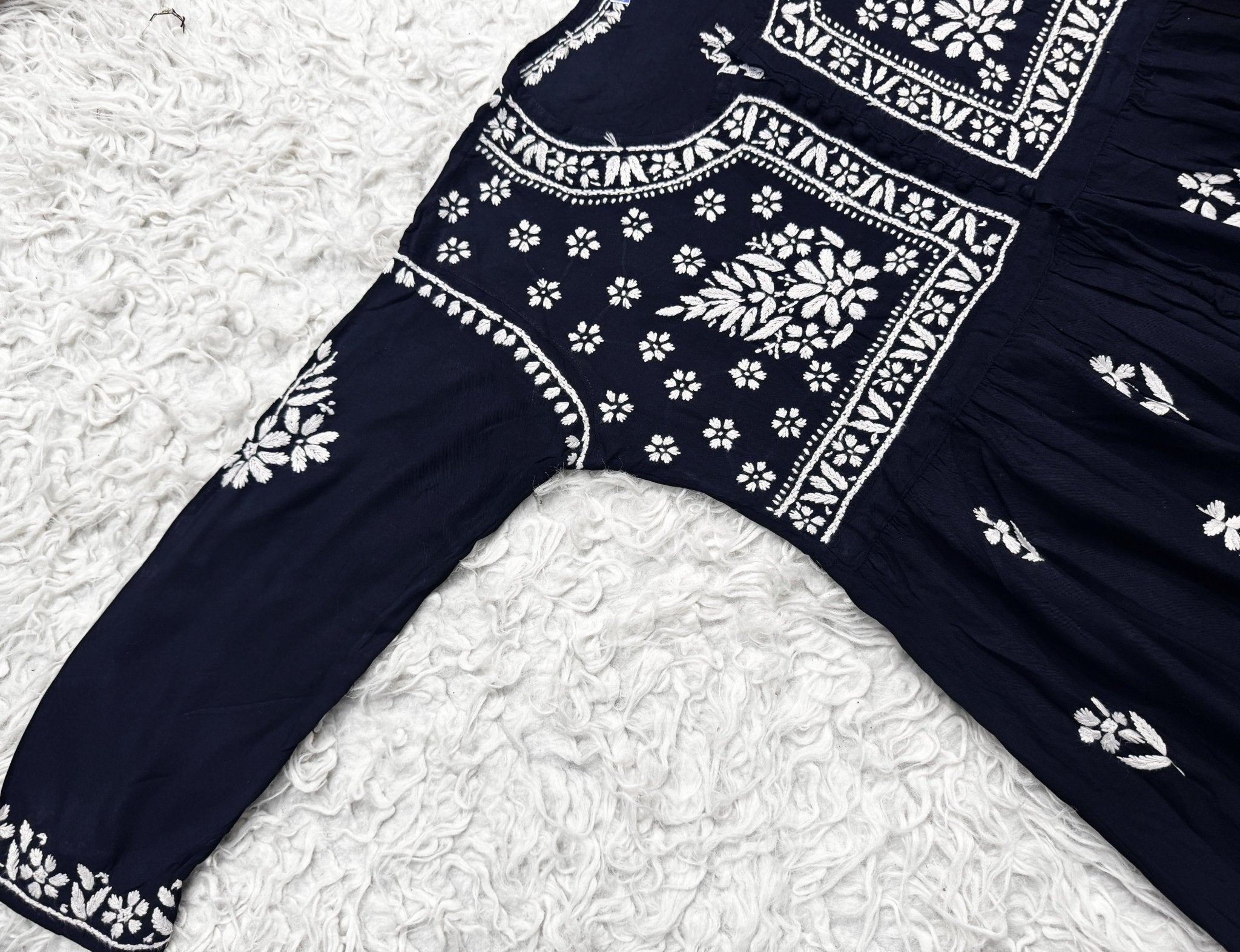 Yolk Black Gown with white chikankari work - Chikankari official