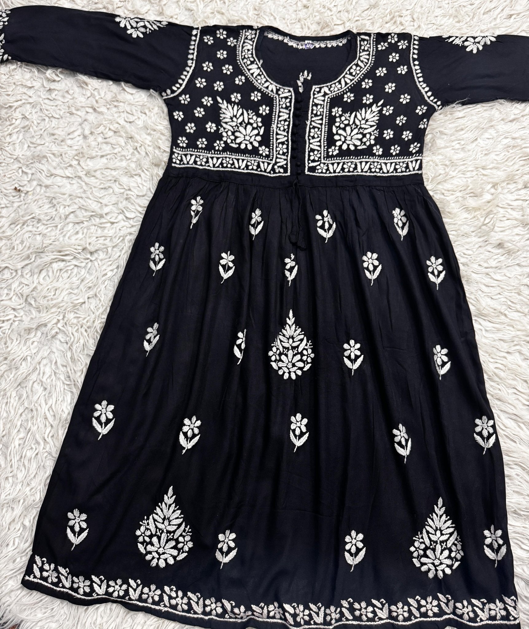 Yolk Black Gown with white chikankari work - Chikankari official