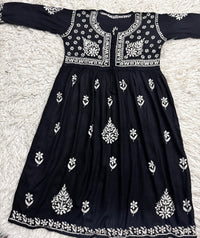 Yolk Black Gown with white chikankari work - Chikankari official