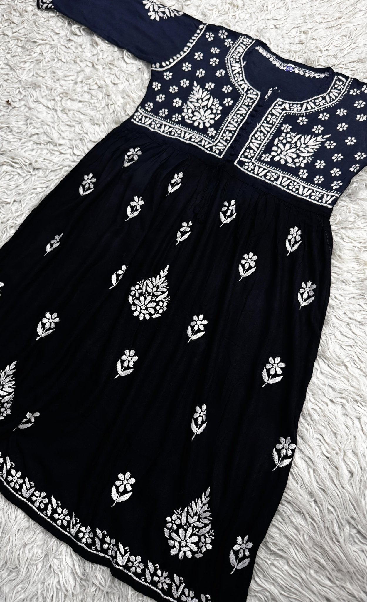 Yolk Black Gown with white chikankari work - Chikankari official