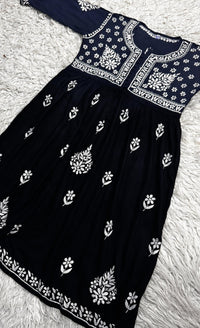 Yolk Black Gown with white chikankari work - Chikankari official