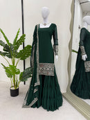 Zaiba 3pc Royal Green Foux georgette’s set - Chikankari official