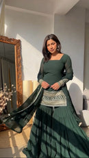 Zaiba 3pc Royal Green Foux georgette’s set - Chikankari official