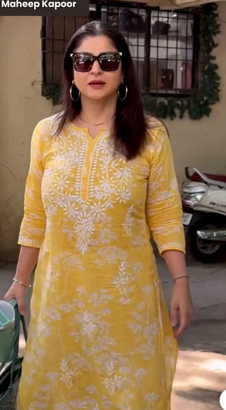 Zainab Chikankari Mulmul Printed Straight Kurta -Yellow