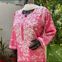Zainab Soft & Comfy Mul leafy Contrast Kurtis - Chikankari official