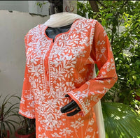 Zainab Soft & Comfy Mul leafy Contrast Kurtis - Chikankari official