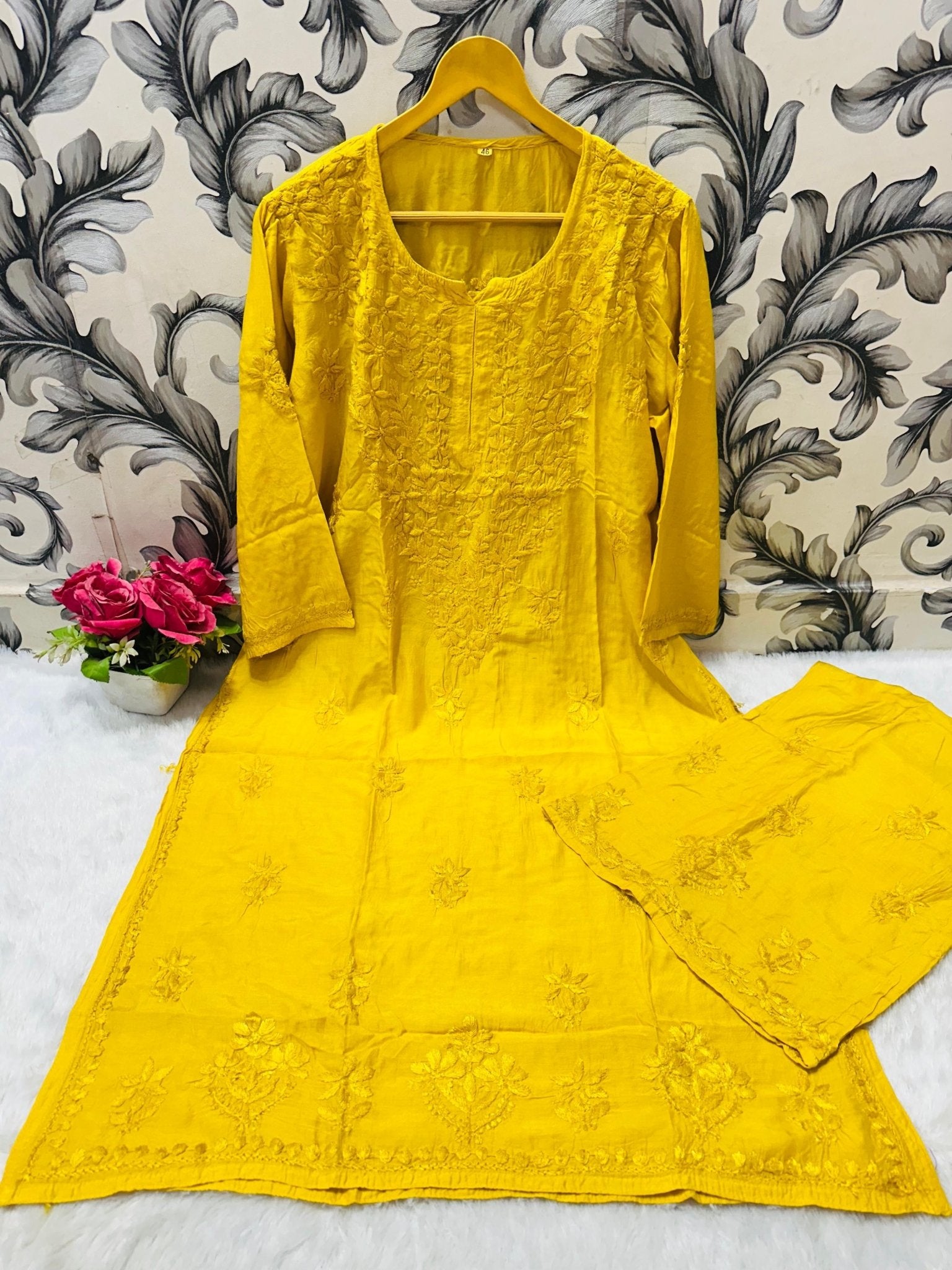 Zara Dyeable Kurta plazzo Set with Fine embroidery - Chikankari official