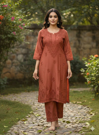 Zara Dyeable Kurta plazzo Set with Fine embroidery - Chikankari official