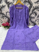 Zara Dyeable Kurta plazzo Set with Fine embroidery - Chikankari official