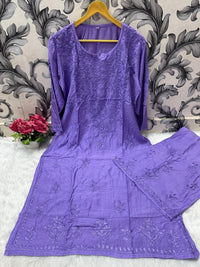 Zara Dyeable Kurta plazzo Set with Fine embroidery - Chikankari official