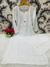 Zara Dyeable Kurta plazzo Set with Fine embroidery - Chikankari official