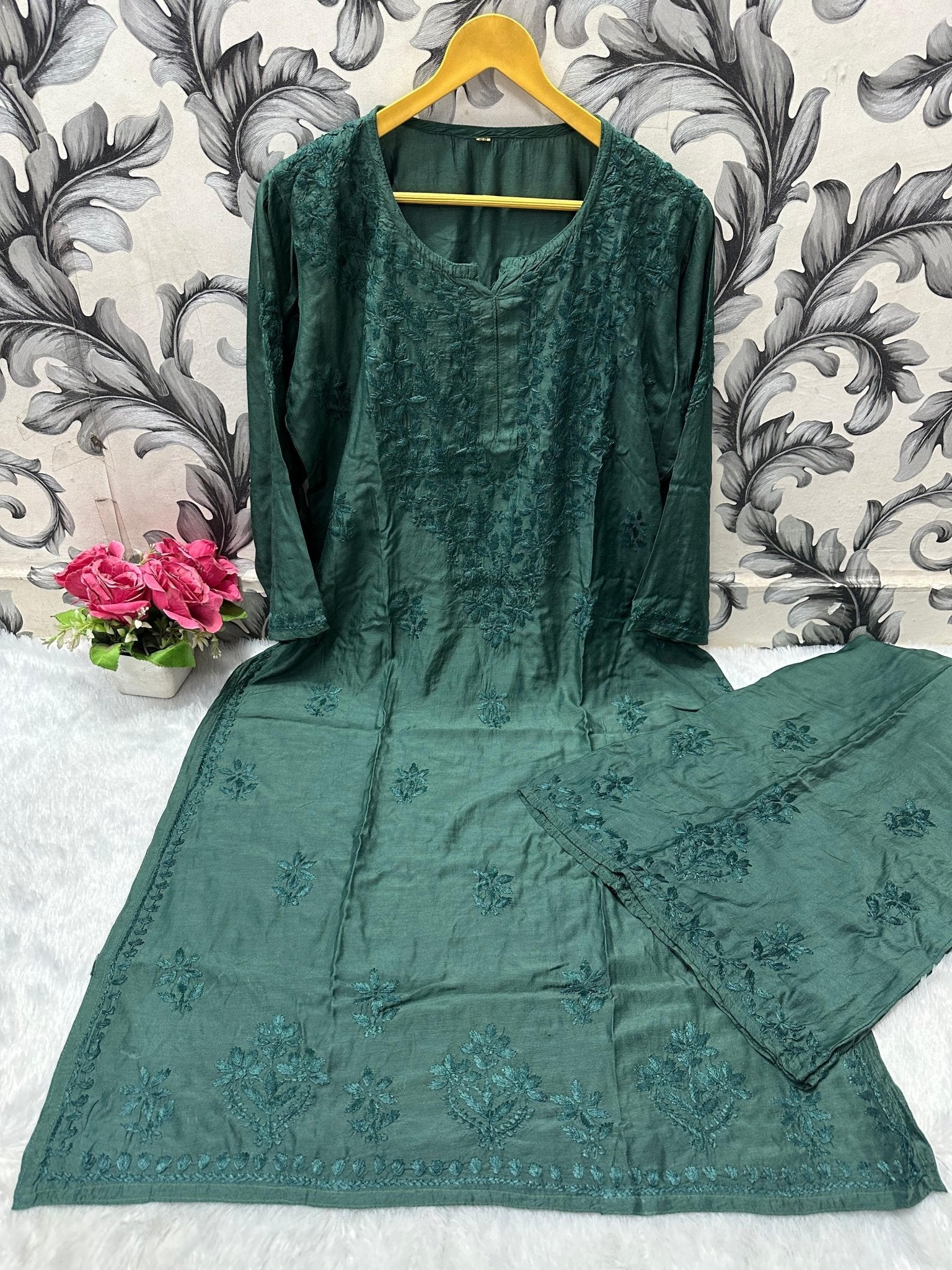Zara Dyeable Kurta plazzo Set with Fine embroidery - Chikankari official