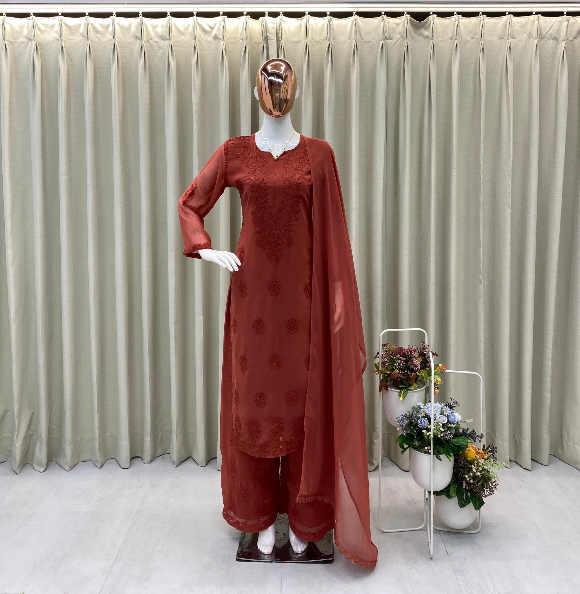 Zara Georgette Heavy Embroidery 3d Suit Set - Chikankari official