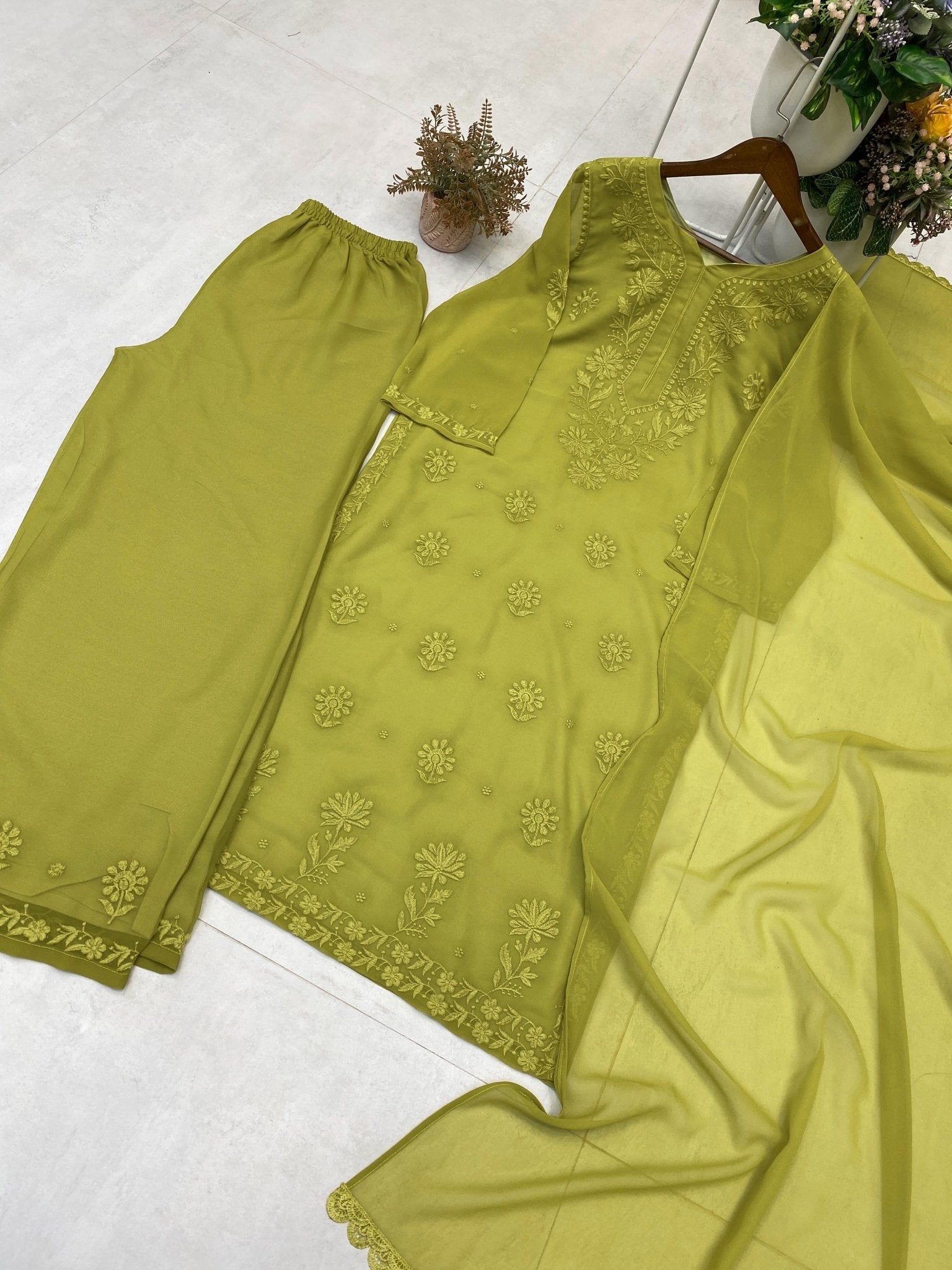 Zara Georgette Heavy Embroidery 3d Suit Set - Chikankari official