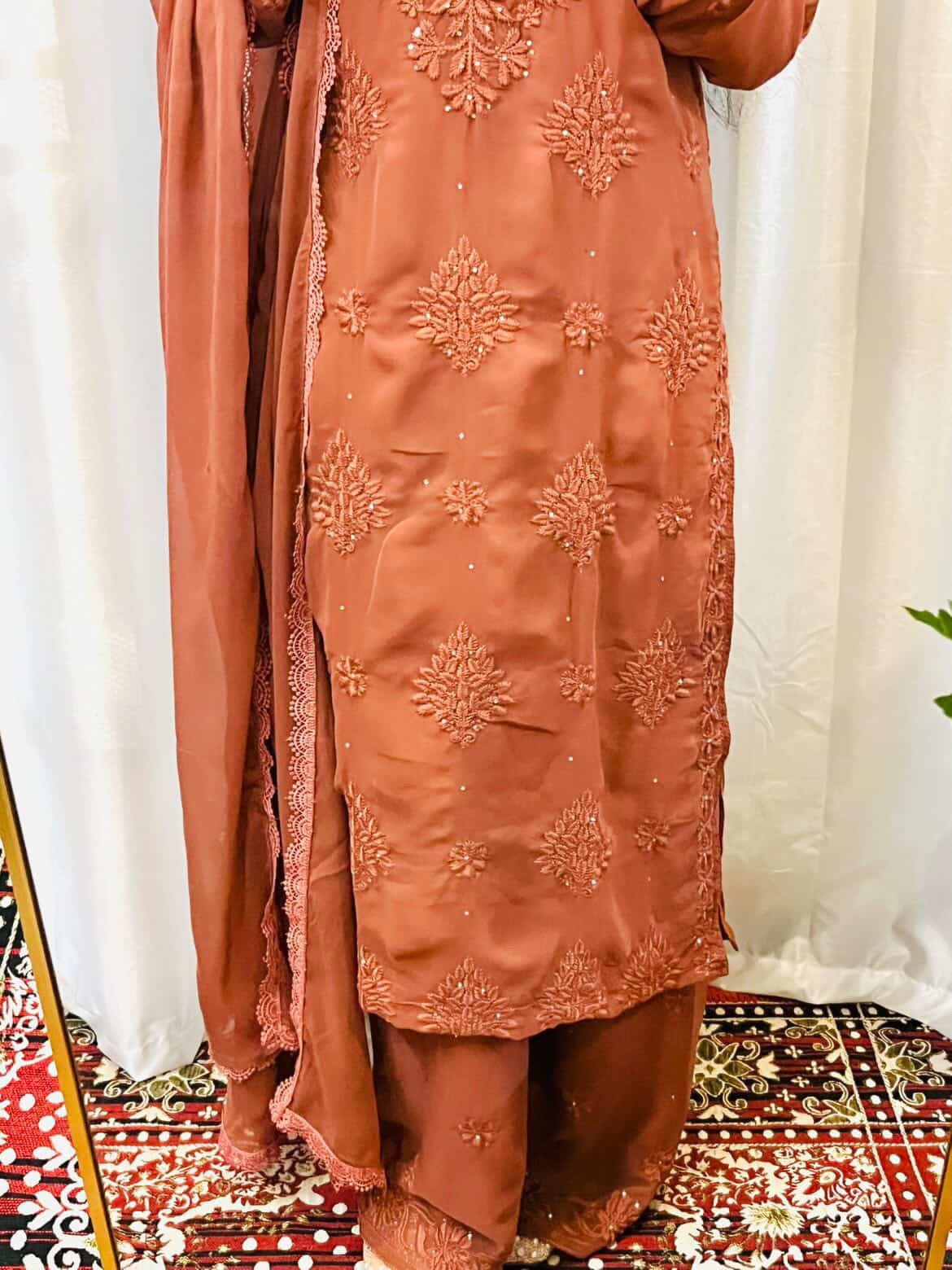 Zara Luxury Chikankari Suit Hand Muqaish Work 3pc Set - Chikankari official