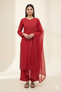 Zara Luxury Chikankari Suit Hand Muqaish Work 3pc Set - Chikankari official