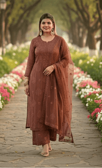 Zara Luxury Chikankari Suit Hand Muqaish Work 3pc Set - Chikankari official