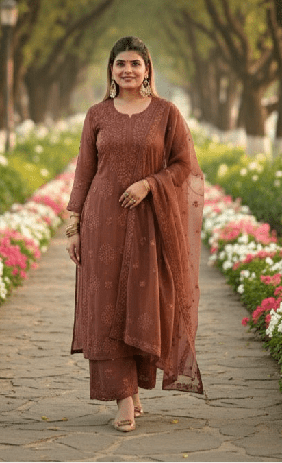 Zara Luxury Chikankari Suit Hand Muqaish Work 3pc Set - Chikankari official