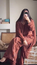 Zara Luxury Chikankari Suit Hand Muqaish Work 3pc Set - Chikankari official