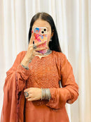 Zara Luxury Chikankari Suit Hand Muqaish Work 3pc Set - Chikankari official