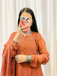 Zara Luxury Chikankari Suit Hand Muqaish Work 3pc Set - Chikankari official