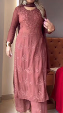 Zara Luxury Chikankari Suit Hand Muqaish Work 3pc Set - Chikankari official